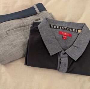 Men's GUESS Navy Polo and Blue Shorts Set. The Shorts Are 36 And The Shirt Is XL